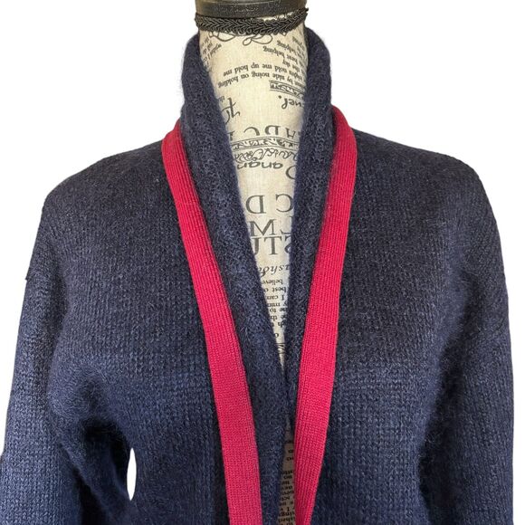 Vintage 80s Christian Dior Size L Blue Open Front Mohair Wool Cardigan Coatigan - Picture 3 of 5